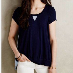 Anthropologie Top in blue by bordeauz, Navy, dotted overlay Size XL